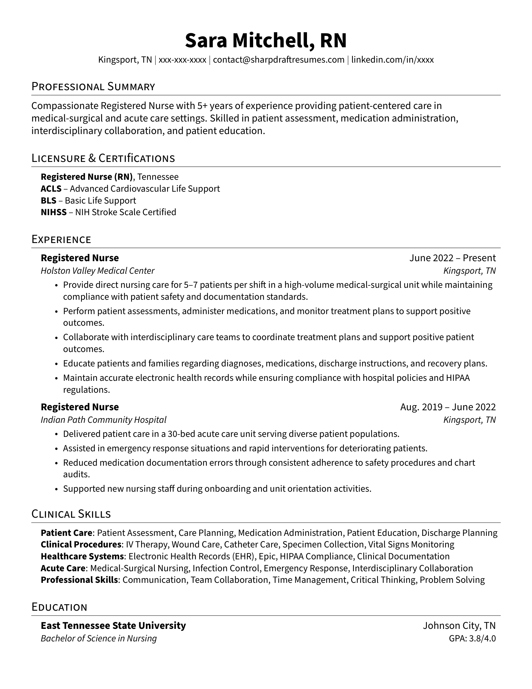 Sharp Draft Resume Sample